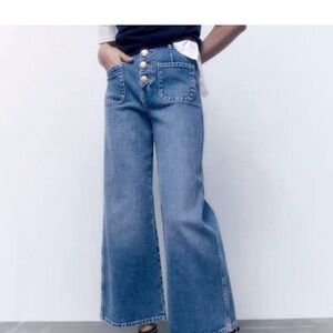 Zara Blue Flare Wide-Leg Jeans